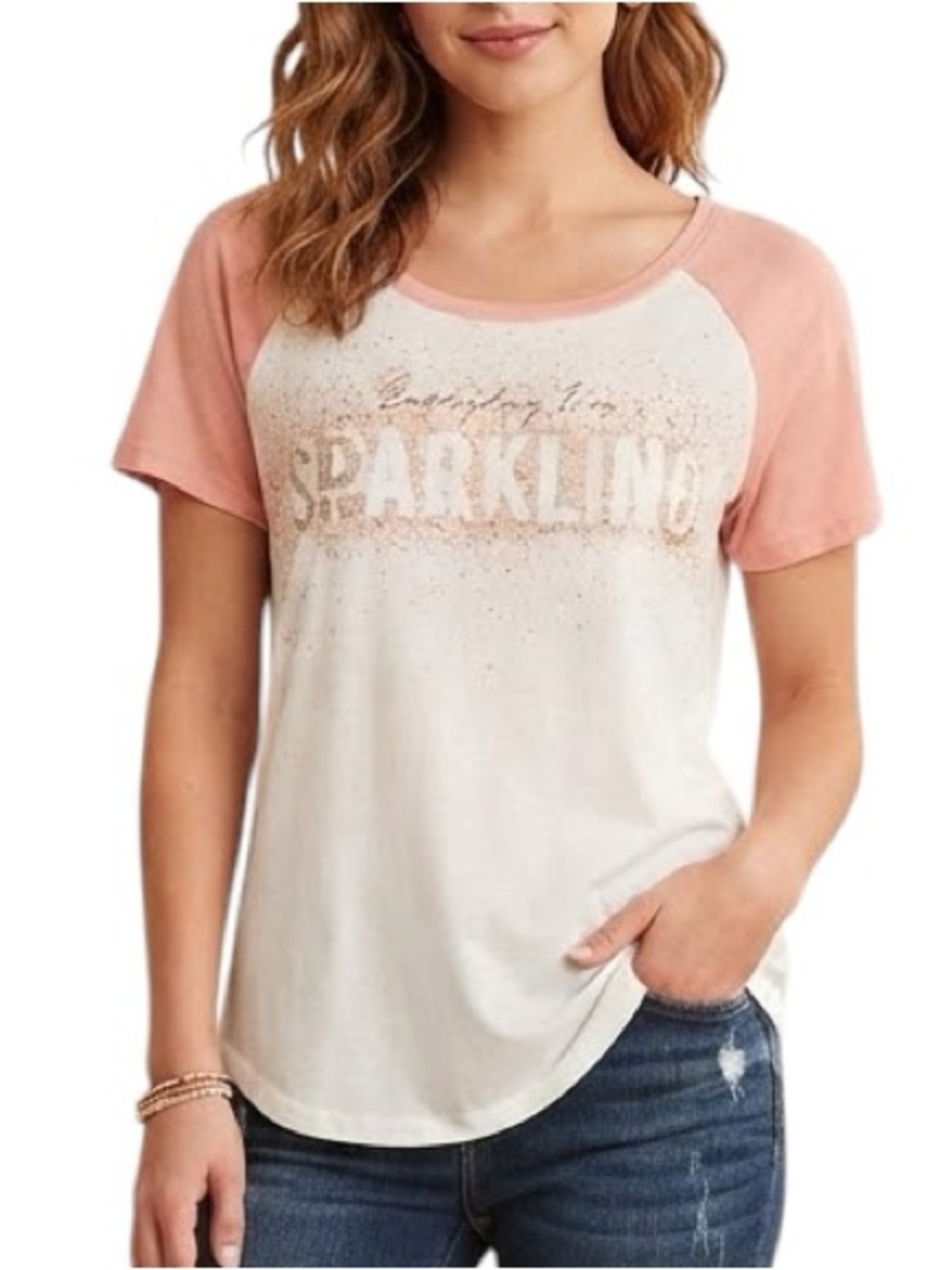 ARDENE Balletcore I'm Sparkling Pink Glitter Graphic Tee M